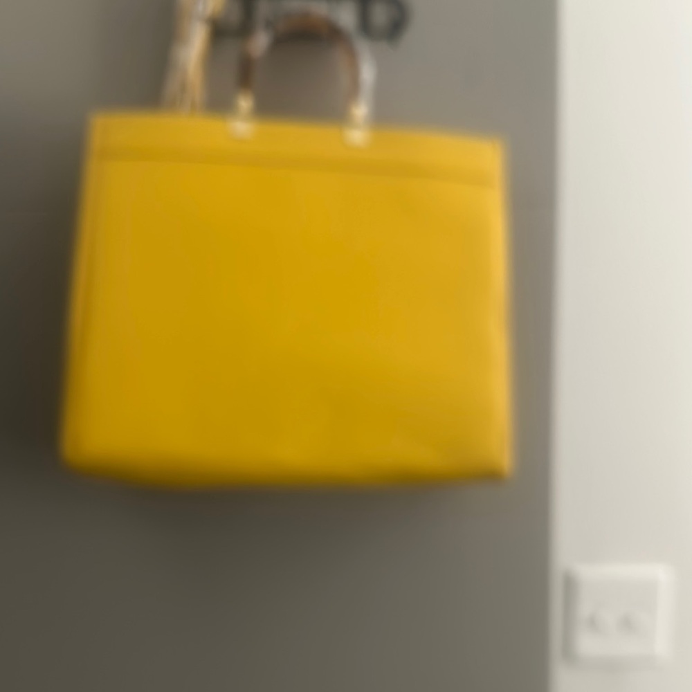 Sunny Yellow Leather Tote Bag with Embossed Detail - Picture 6 of 8